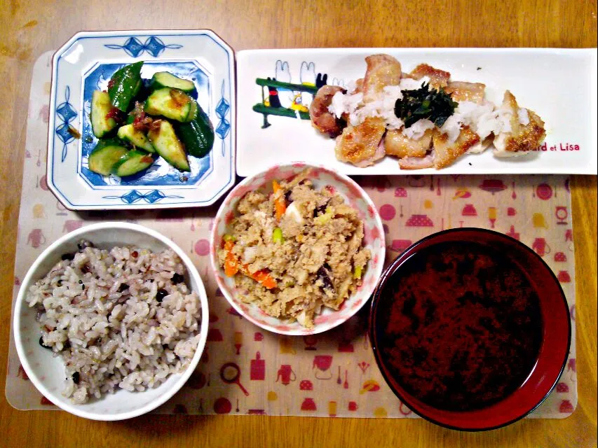 ６月19日 和風チキンソテー 卯の花 きゅうりの梅あえ お味噌汁|いもこ。さん