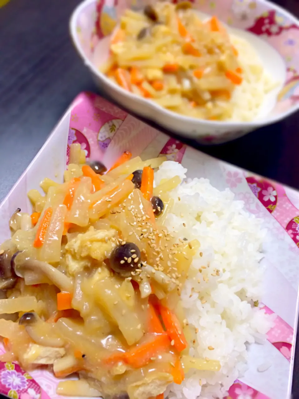 野菜と茸の生姜味噌あんかけ丼|まりーさんさん