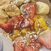 Strawberry, mango, banana waffles