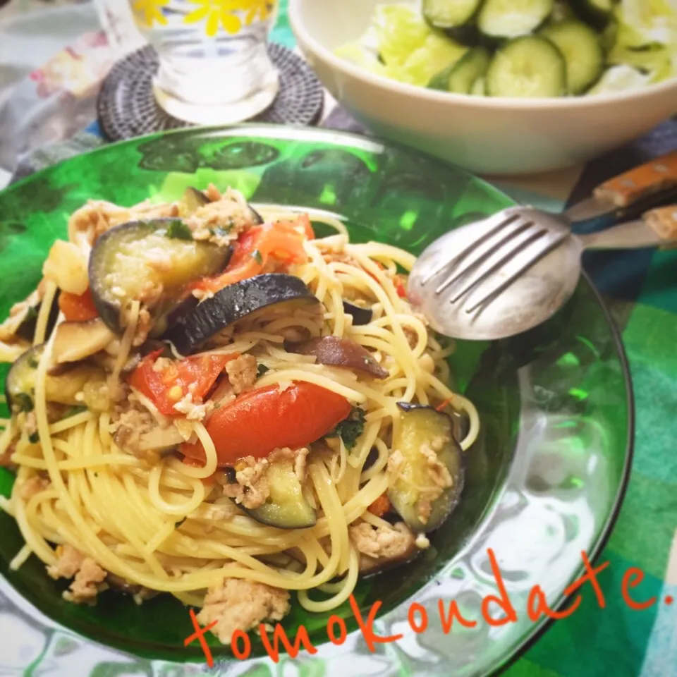 Snapdishの料理写真:茄子とトマトの鶏挽肉のパスタ🍴♡|🇯🇵ともこちゃん。さん