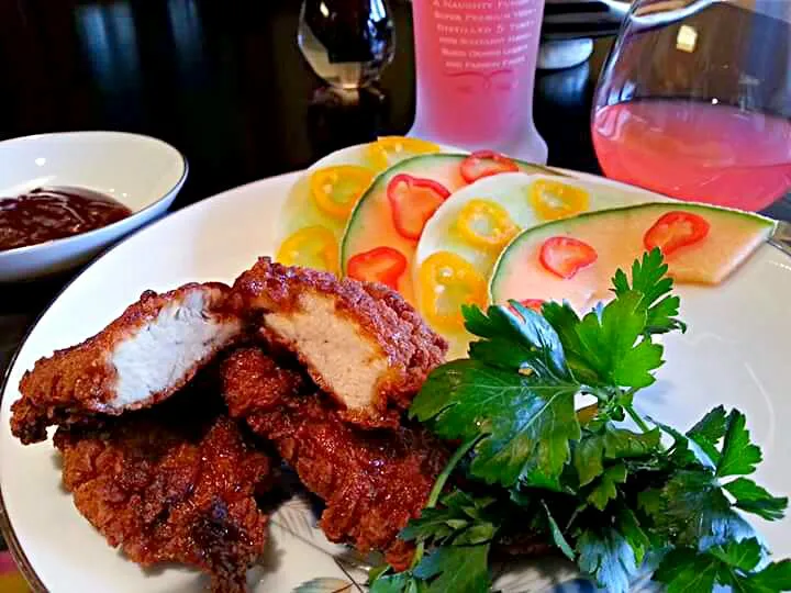 Snapdishの料理写真:honey dew cantaloupe fried turkey strips|CHUENCHAIさん