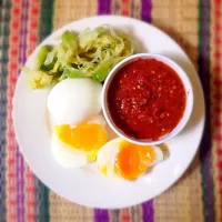 Fermented fish spicy dip with medium-boiled egg and boiled vegetables😋😋|sandhiさん