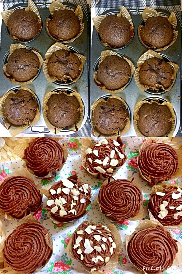 Chocolate cup cakes with chocolate butter cream frosting and almonds nuts for dessert and breakfast for the left over 💓✨😋|Babyluv Cabrera Ocampoさん