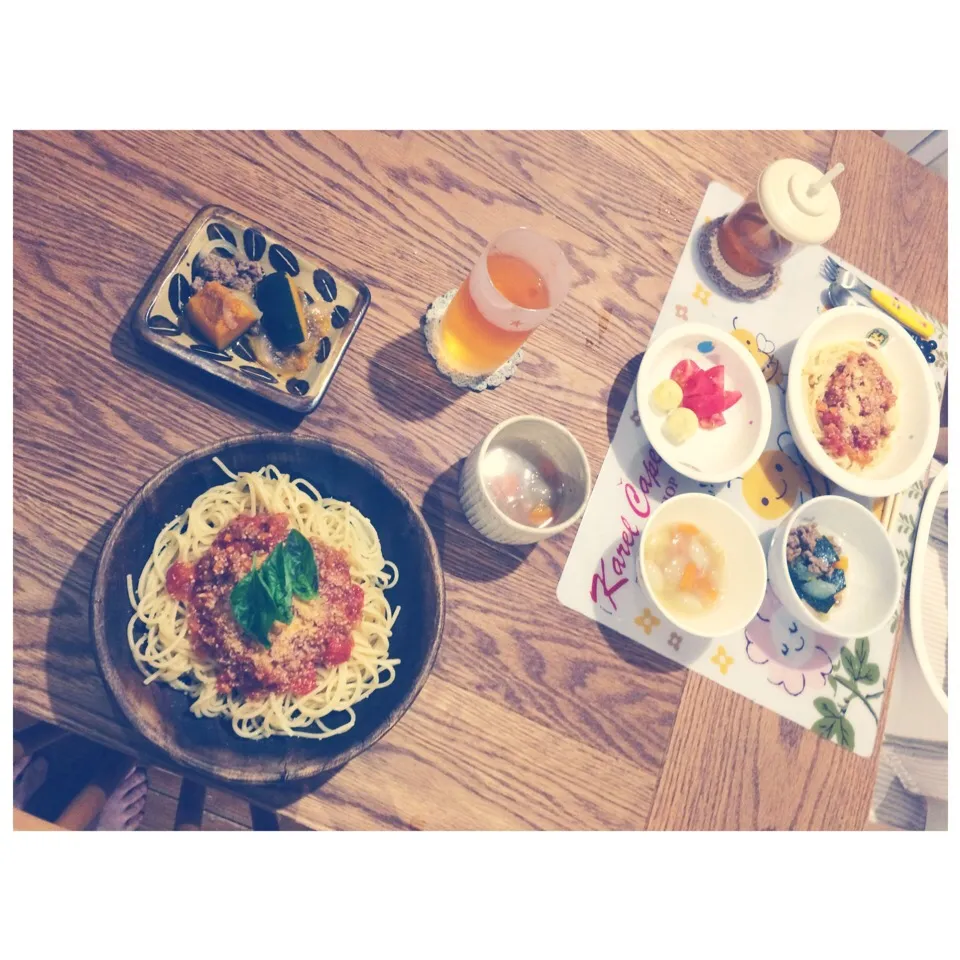 母子ごはん❁ミートソースパスタと畑の玉ねぎスープ|maimaiさん