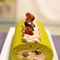 Snapdishの料理写真:Green Tea Roll Cake filled Nama Cream & Azuki ! I baked for my Son's Birthday today 🎂🎉✨😉#rollcake