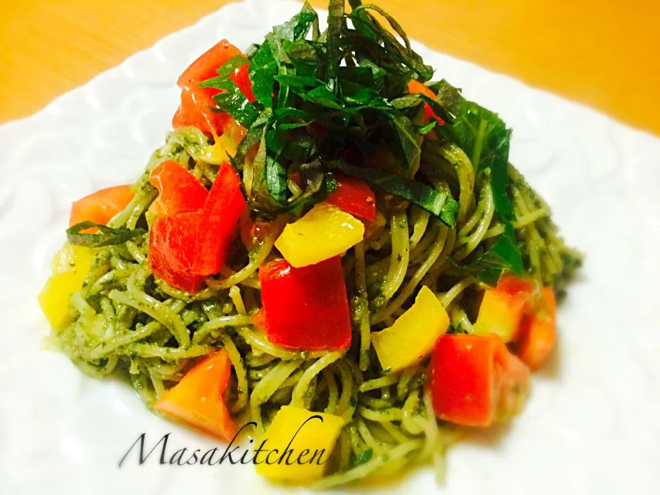 Perilla genovese&summer vegetables cold pasta|Masakiさん