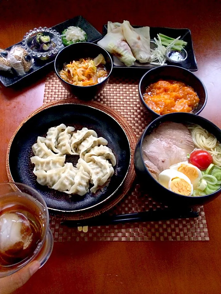 Today's Chinese Dinner🍴凉菜･飲茶<乾焼蝦仁･北京烤鴨･鍋貼･蔬菜湯>･拉麺|🌈Ami🍻さん