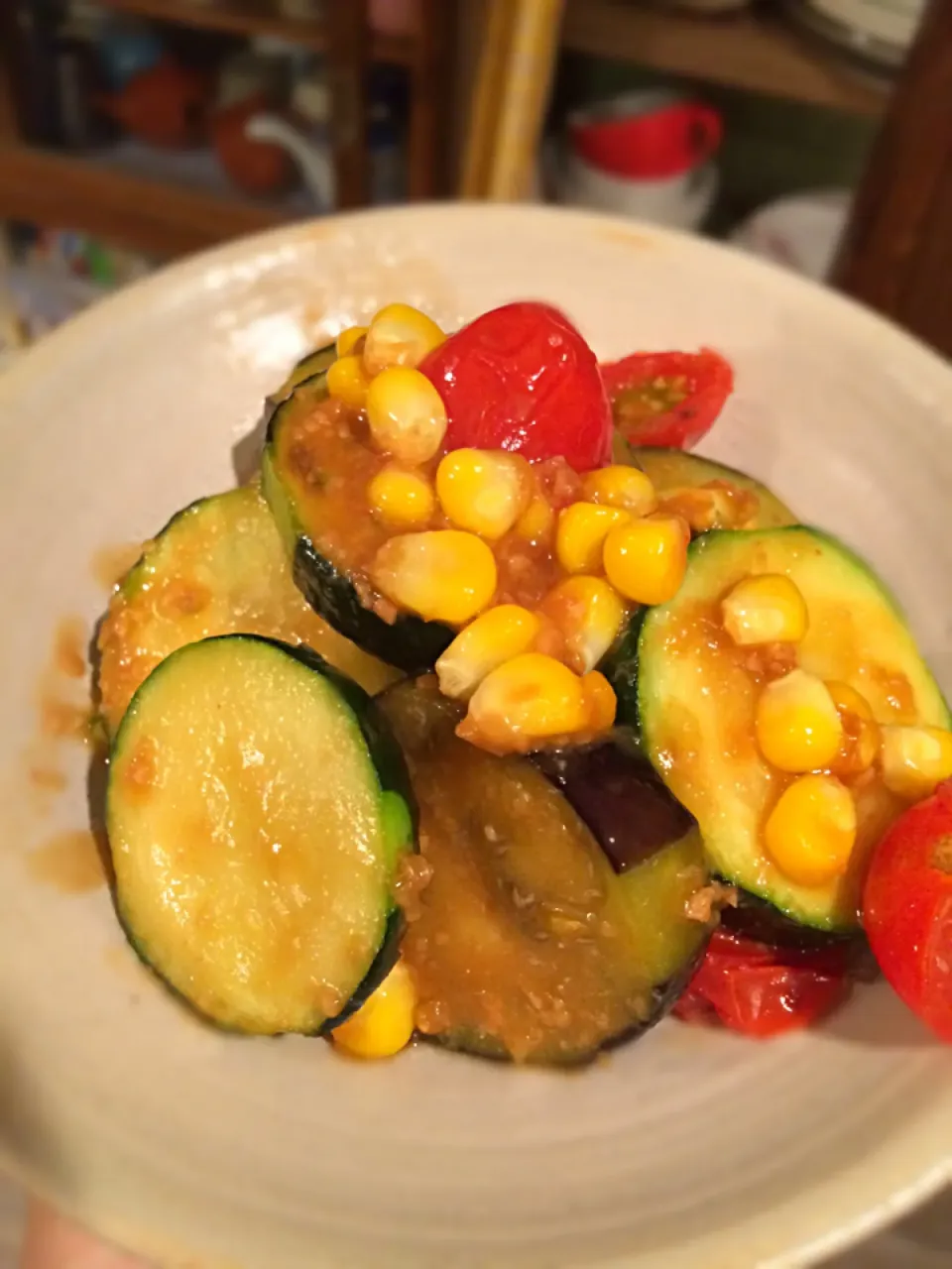 Snapdishの料理写真:ズッキーニと茄子の味噌炒め 〜いつもの茄子味噌炒めにズッキーニを足すだけ＼(^o^)／〜|shimancyuさん