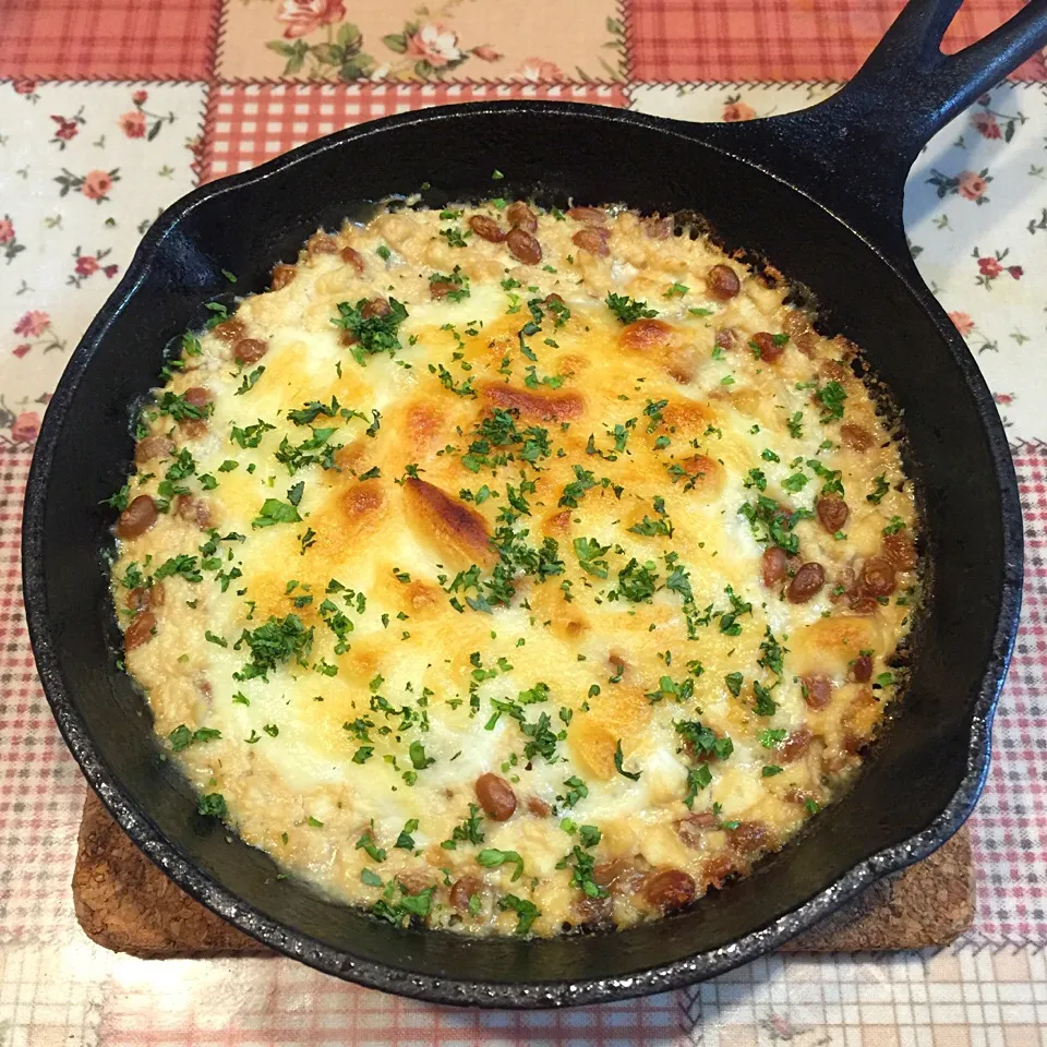 ロッジのスキレットde納豆腐焼き🍳|＊ゆみしぼり＊さん