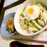 豆乳バンバンジー風そうめんand茄子とシメジの煮浸し|しぶみぃさん