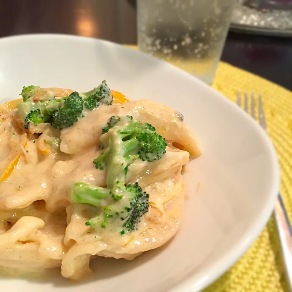 Perogies in a Mushroom Sauce with Broccoli and Carmelized onions and peppers|T.E.Dennisさん