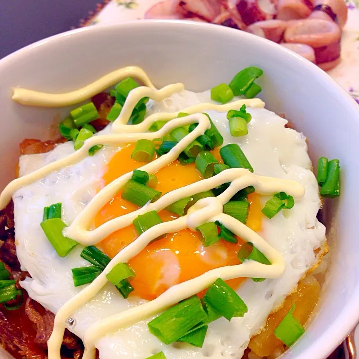 焼き肉丼、イカのバター炒め|なぁなさん