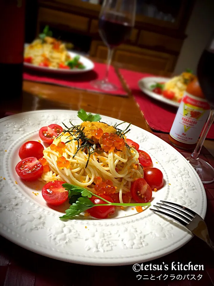 オヤジ特製☆生うにとイクラの冷製クリームパスタ♪(*^-ﾟ)vｨｪｨ~！|TETSU♪😋さん