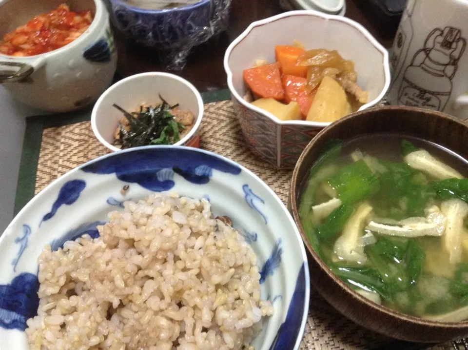 肉じゃが＆納豆＆カブの葉の味噌汁|まぐろさん