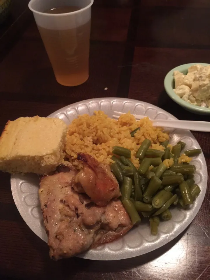 Baked Teriyaki Chicken, yellow rice, green beans & cornbread|Richard Thompsonさん