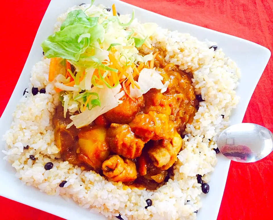 ランチ^_−☆💓✌️黒千石豆に玄米ご飯カレーGOOD🎶👍|はみちゃんさん