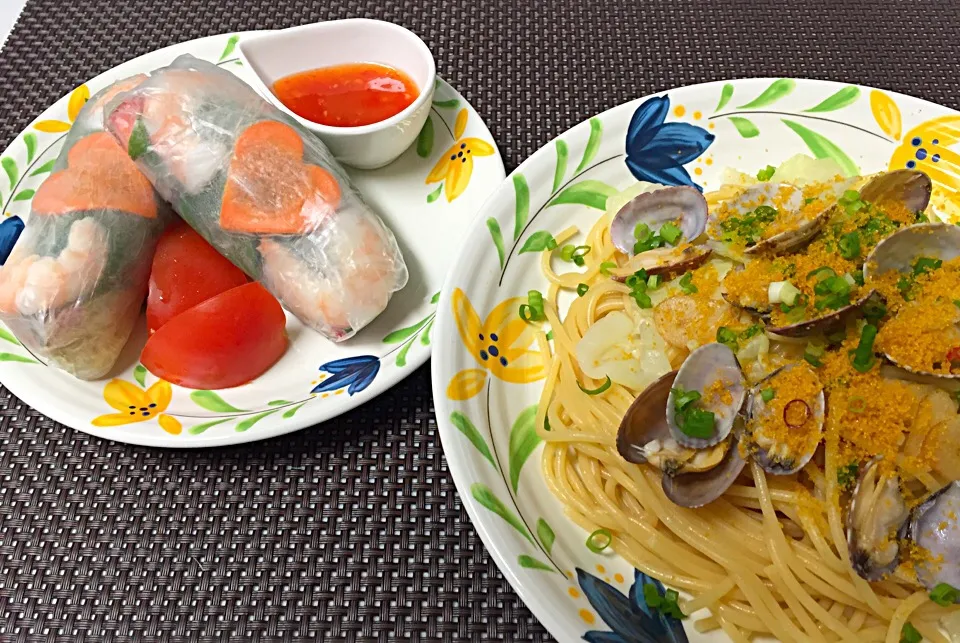 🍴アサリとカラスミのパスタ&生春巻き|春夏秋冬さん