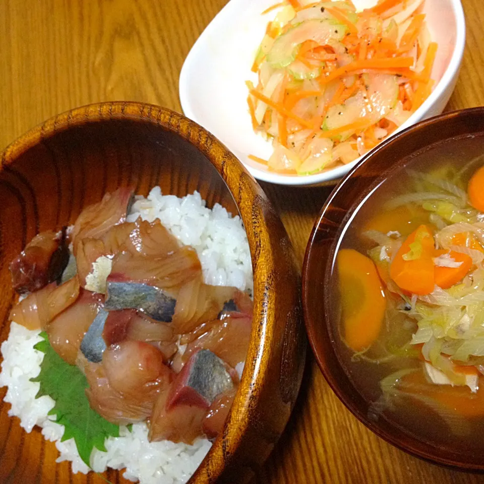 ワラサの漬け丼(青唐辛子醤油)&アラ汁|なお。さん