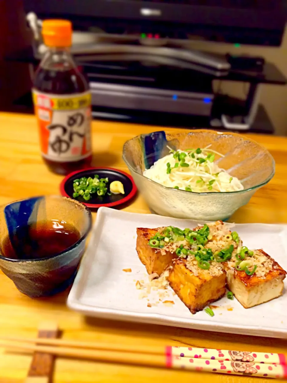 そうめんと、厚揚げのしょうが焼きʕ•ᴥ•ʔ|うーろんさん