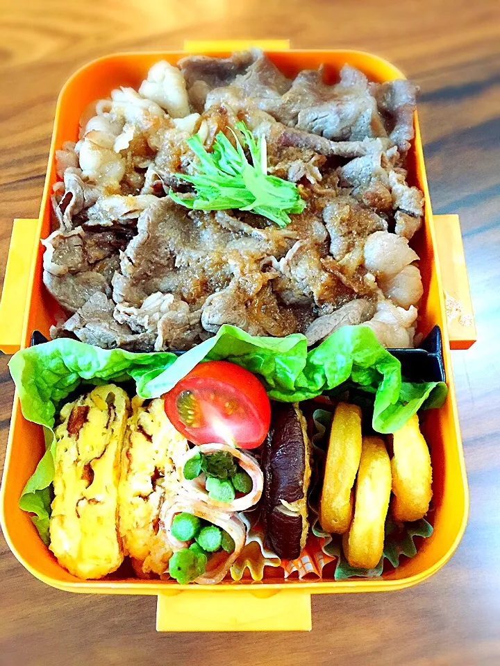 今日の息子弁当☆ 大根おろしソースで和風焼肉弁当に♪(๑ᴖ◡ᴖ๑)♪|yumisyuiさん