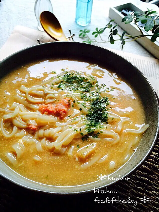 Snapdishの料理写真:明太子と卵のとろ〜り♡かき玉うどん♡|ハナたなさん