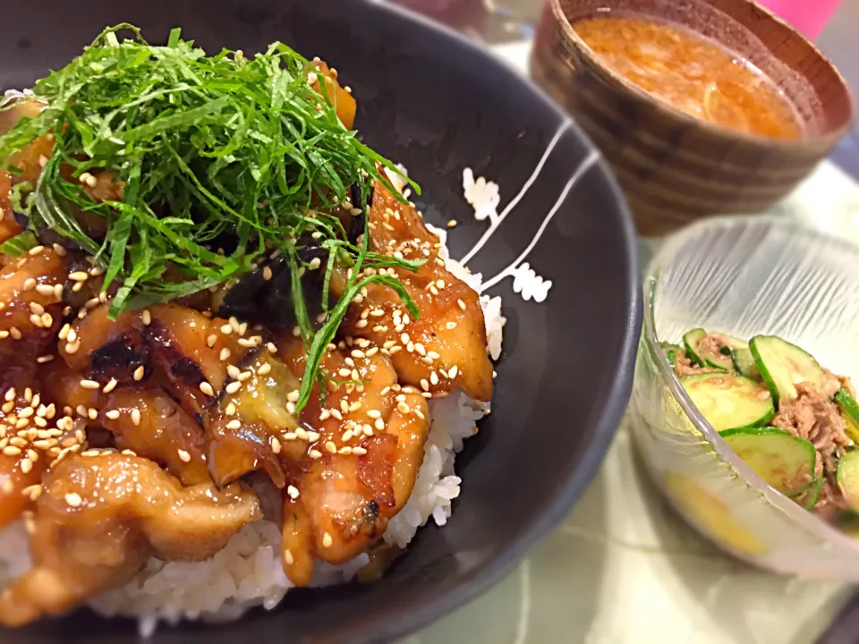 鶏と茄子の照り焼き丼|kazusaさん