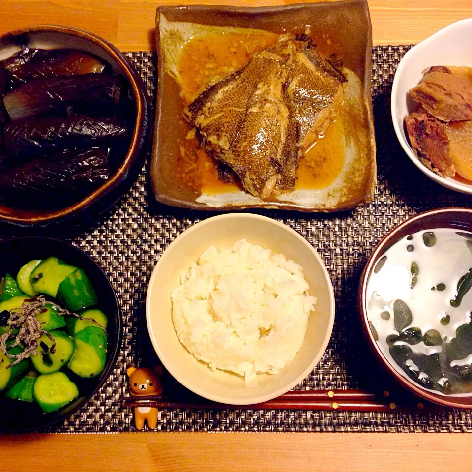 カレイの生姜煮、茄子の甘酢煮、ブリ大根|ゆみさん