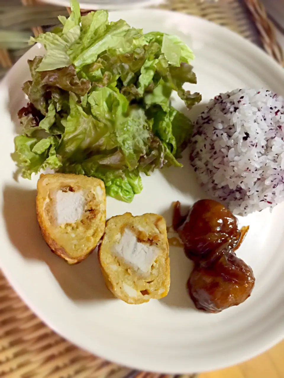 朝ご飯、カツ巻きたまご焼き、甘酢肉団子|愛さん