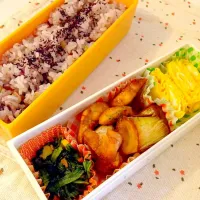 お弁当、照り焼き、卵焼き、ほうれん草のバター焼き|うっちゃんさん