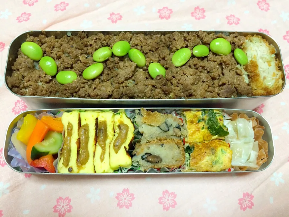 彼のお弁当。2015.07.02.豚そぼろ丼。|yukirinさん