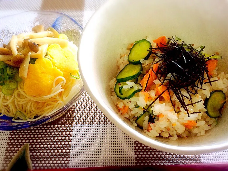 夏の定番【干物のちらし寿司とお素麺】|ポンポコたまこさん