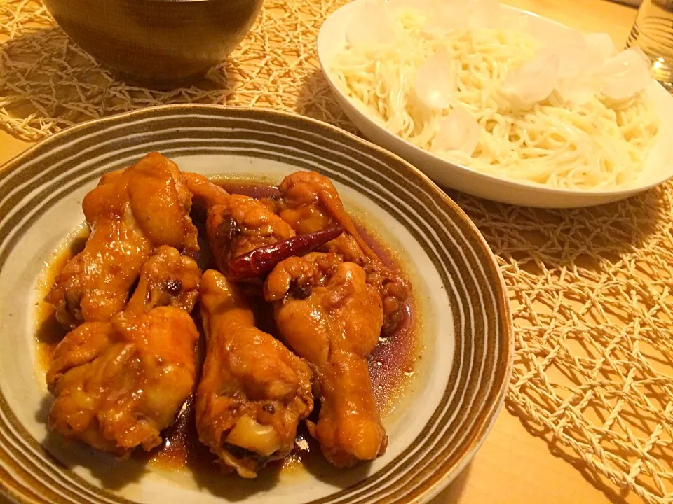 手羽元の鳥煮&素麺|ぴっぱーさん