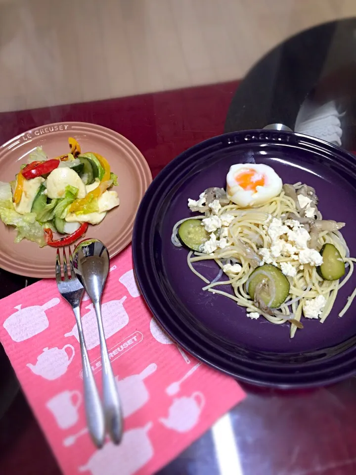 デトックス！こんにゃく入りパスタと、グリル野菜のモツァレラチーズサラダ|reeko3939さん