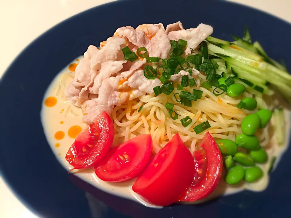 焼きそば麺で、冷製ピリ辛豆乳麺|黒猫飲茶さん