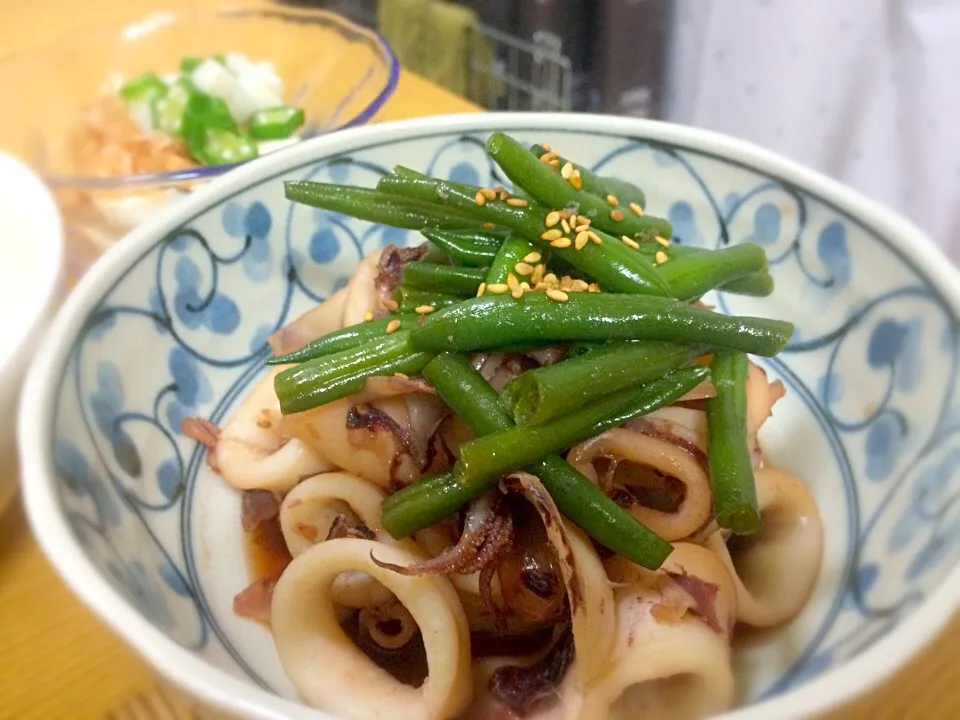 ヤリイカとインゲン豆の煮付け|ポンポコたまこさん