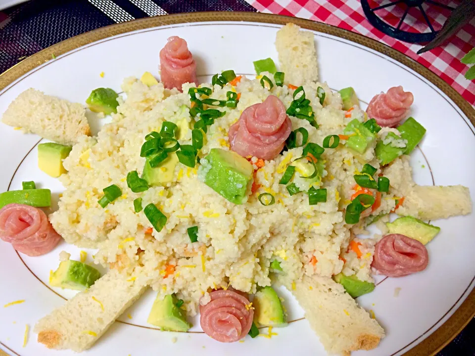 OMG first tym I made an couscous avocado salad with fresh ham and fresh carrots dressing with an olive oil and lemon it's sparkle with lemon zest you Gonna love|Babyluv Cabrera Ocampoさん