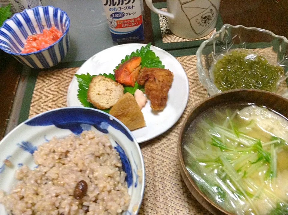 めかぶ＆チキン＆水菜の味噌汁|まぐろさん