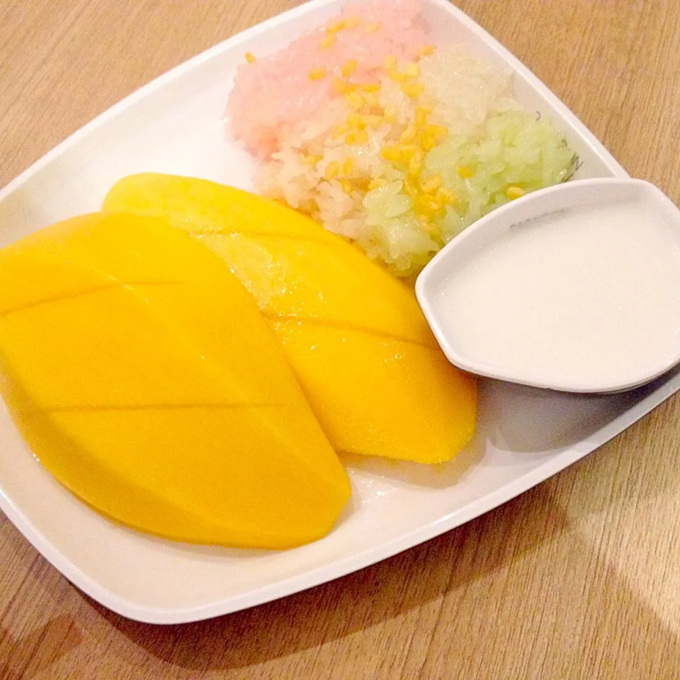 Snapdishの料理写真:Mango and sticky rice with coconut milk dessert :D|KHaylee09さん