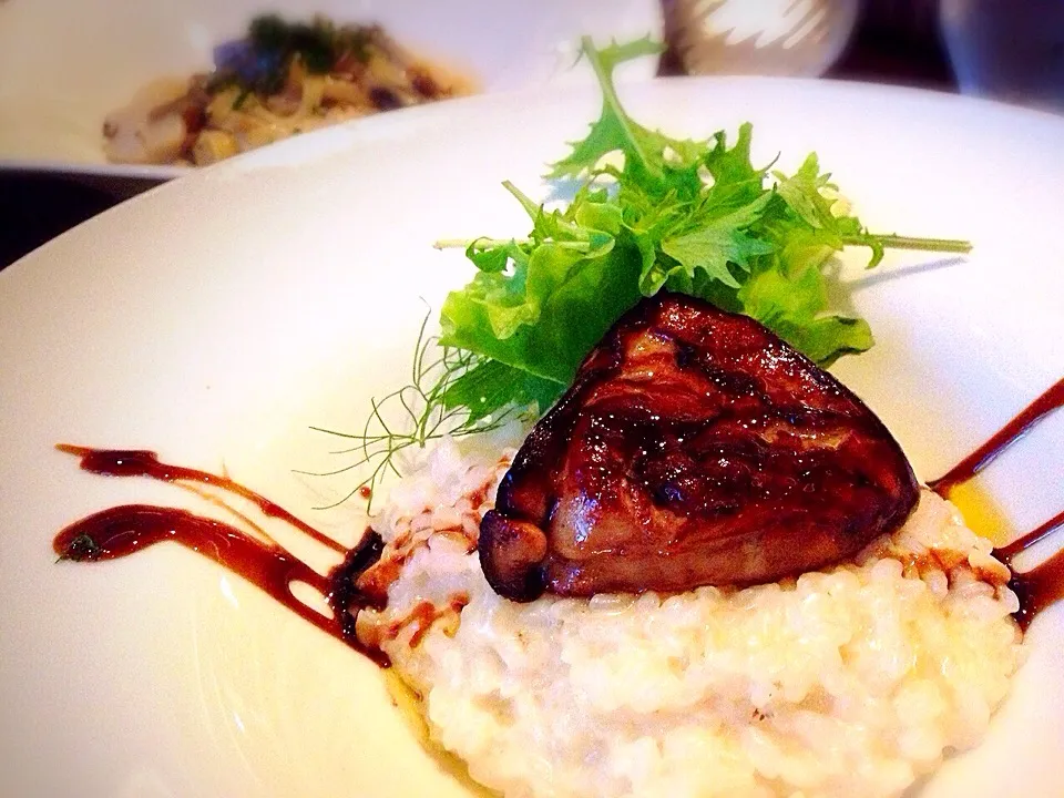 foie gras on top of the risotto|pinkcamomillaさん