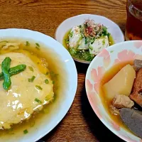 長芋入り和風天津飯
薬味たっぷり冷奴おろしきゅうりがけ
義母の煮物|Amina Hashimotoさん