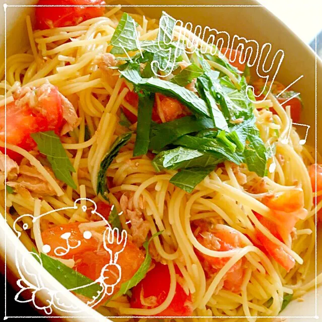 大葉とツナトマトの冷製パスタ|奏 kanadeさん