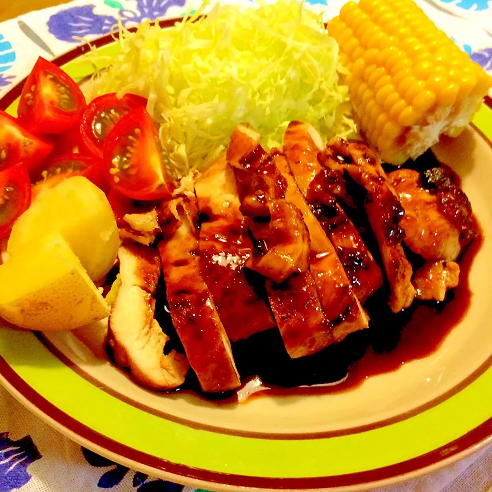 チキンの照り焼きで夕食🍗|かずみさん