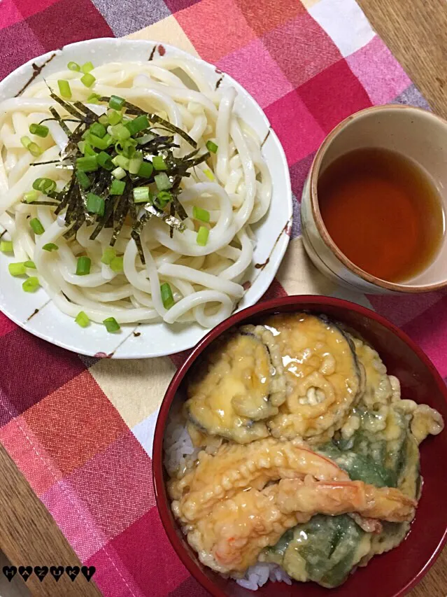 7/7(火)晩ごはん♡冷やしうどん  ミニ天丼(海老、茄子、ピーマン)|⁑葉月⁑さん