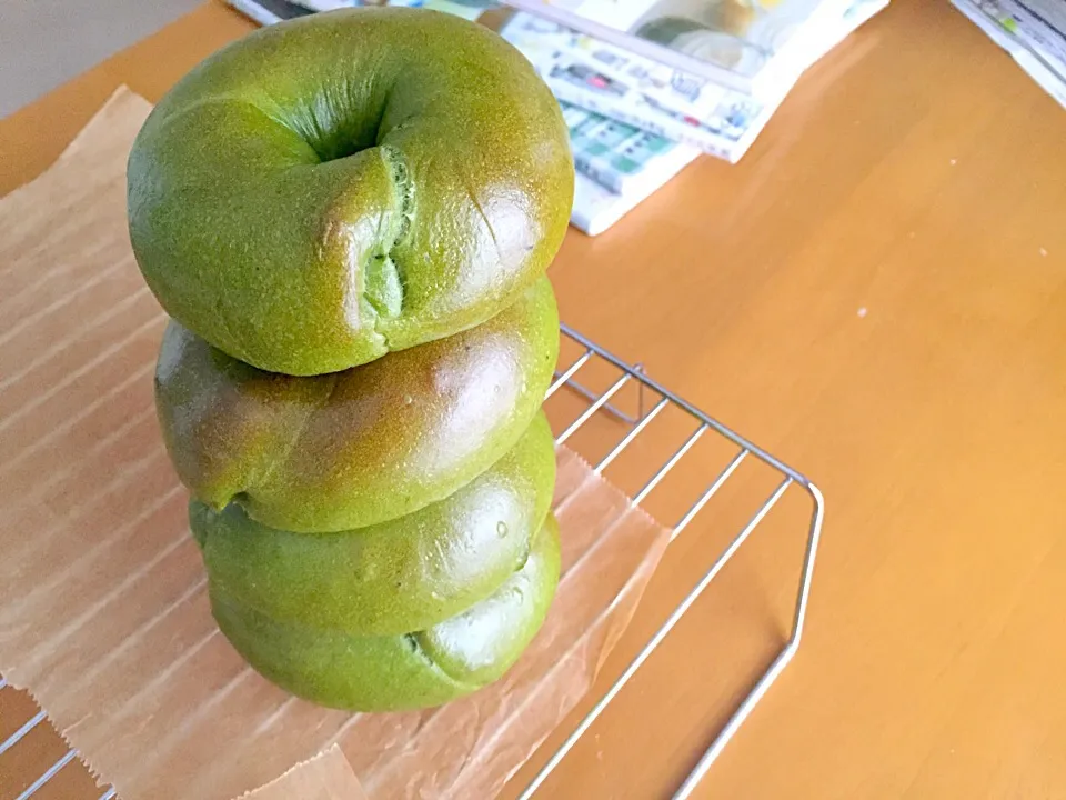 Snapdishの料理写真:抹茶ベーグル焼き上がりました。|夢ちゃんさん