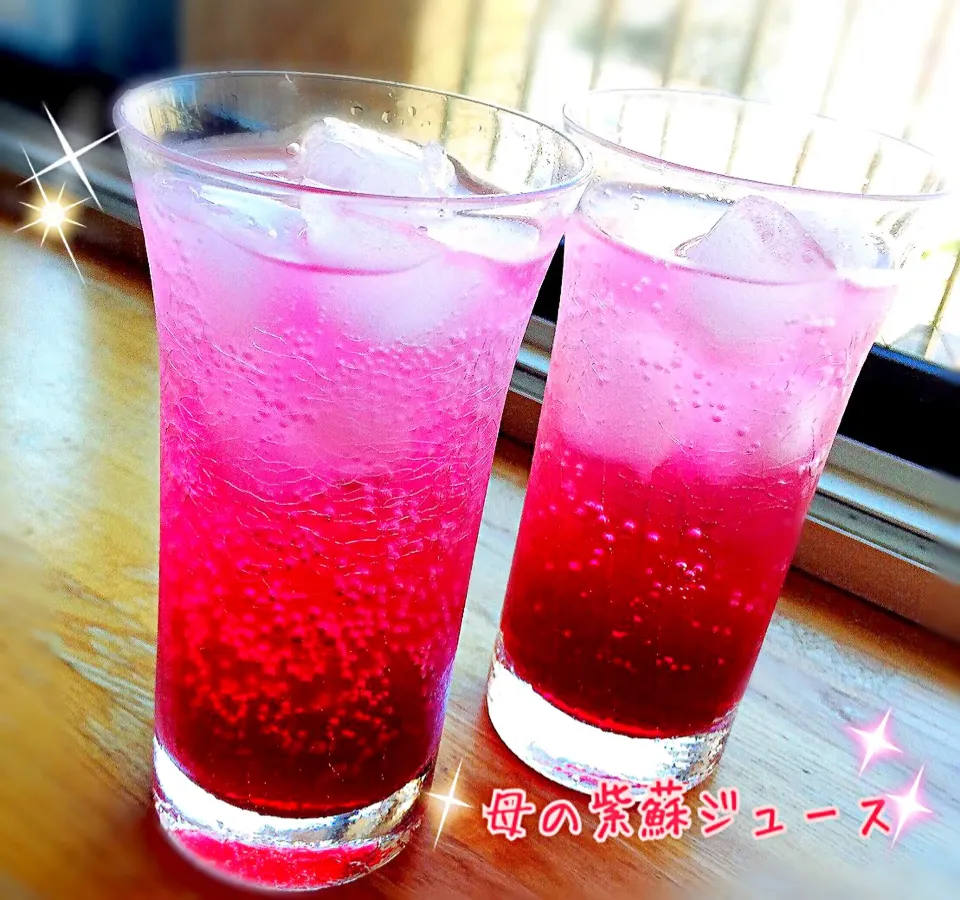 母のレシピ✨赤紫蘇シロップで赤紫蘇ソーダ🍹|咲きちゃんさん