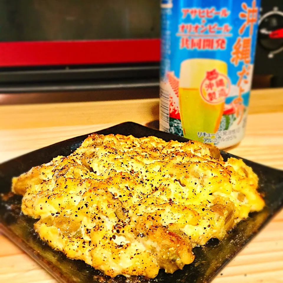 Snapdishの料理写真:今宵の一酒一肴『沖縄だより』と『空豆と豆腐のマヨネーズ焼き』|ち〜おんさん