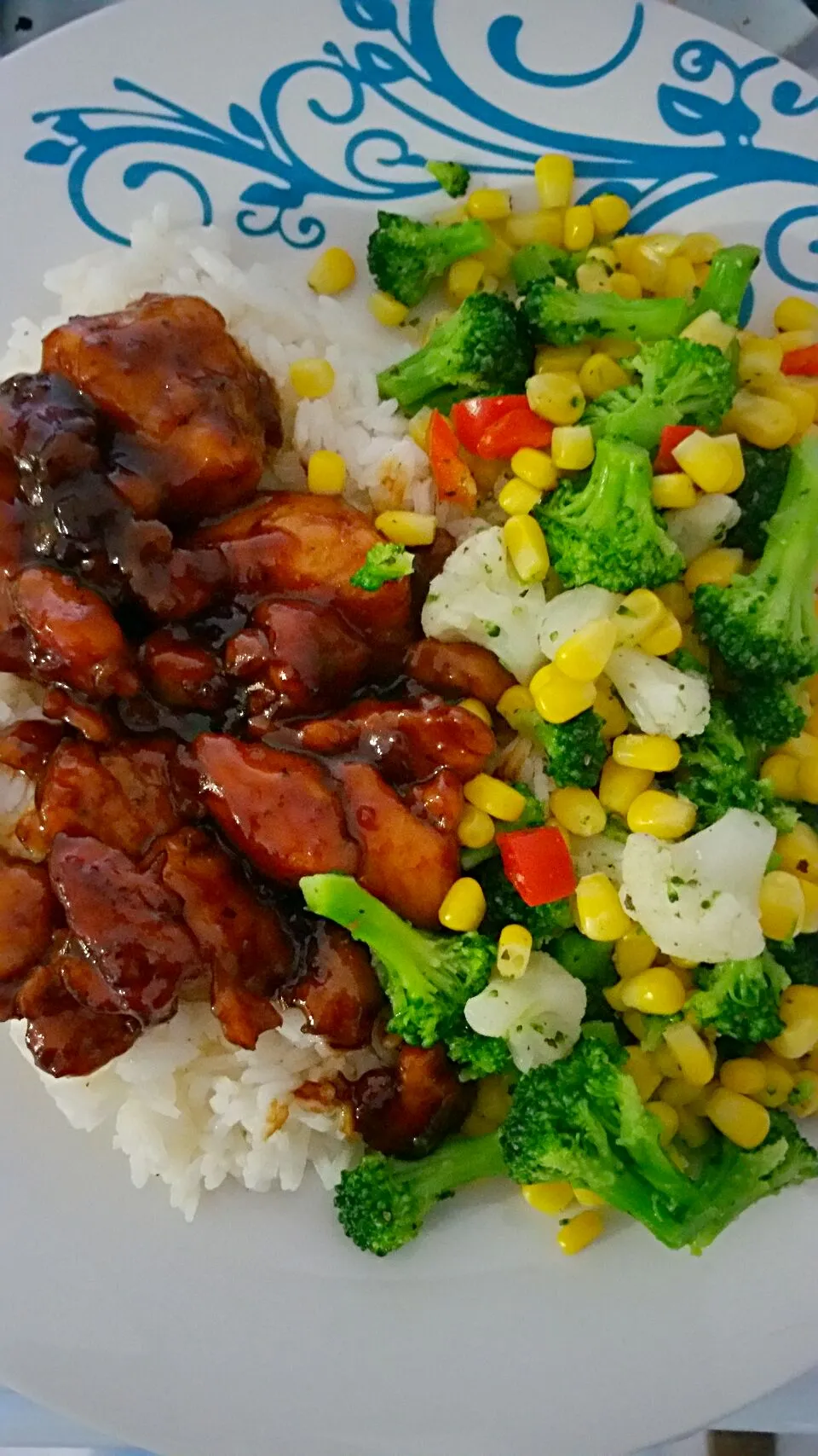 Teriyaki Chicken over Rice with Mixed Vegetables|Precious Loveさん