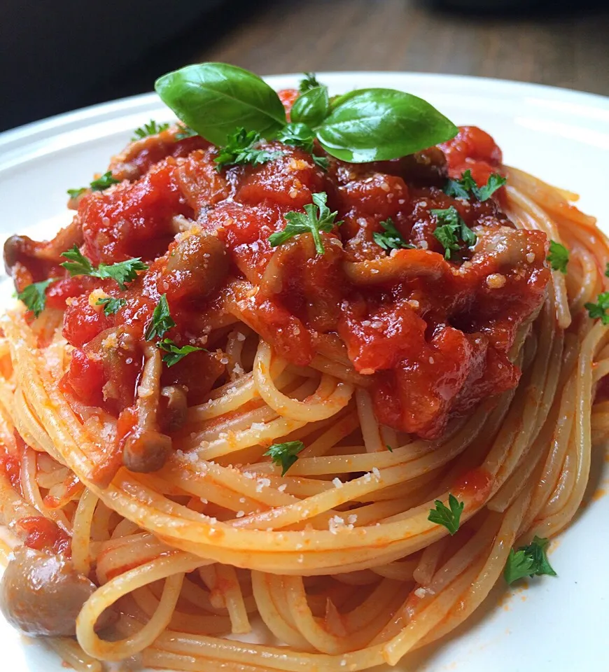 コーズ特製きのこ入りトマトソースでパスータランーチ🍝ʕ-̼͡-ʔ🇮🇹|七海さん