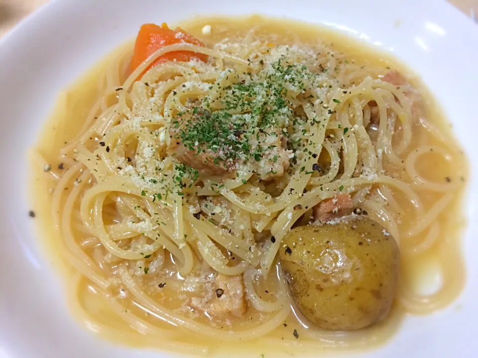 ポトフリメイクのスープパスタ|Hiropanさん