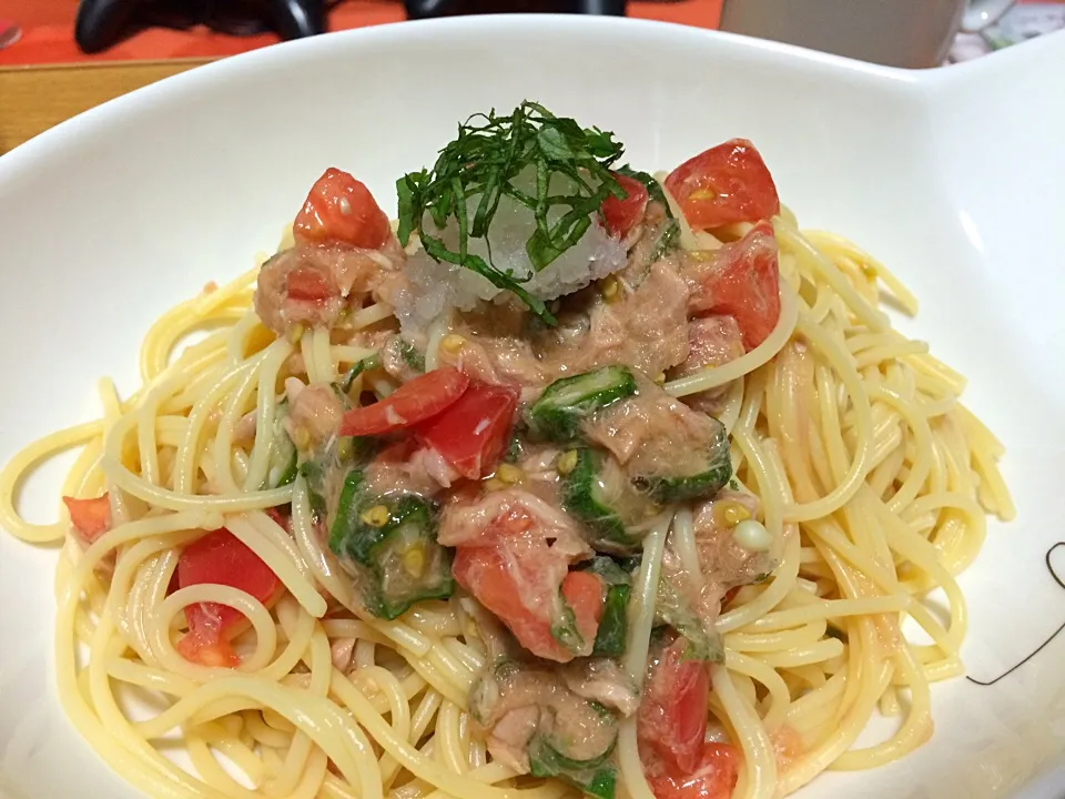 オクラとトマトの冷製パスタ|あんぴーさん